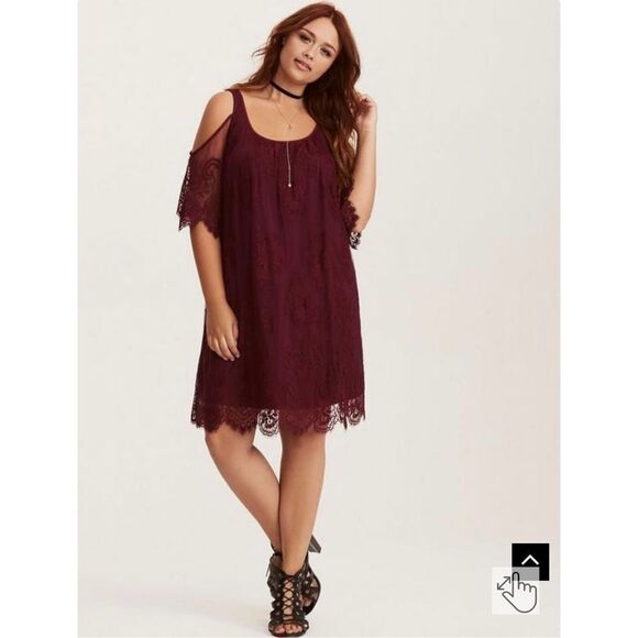 Torrid Burgundy Lace Cold Shoulder Trapeze Midi Dress sz 3X NWT - Picture 2 of 10